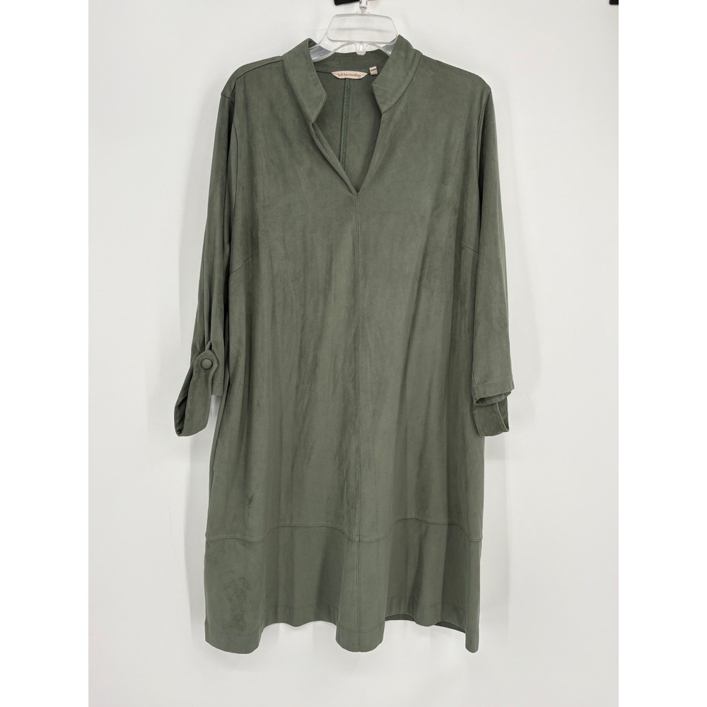 Soft Surroundings Dress Womens 2X‎ Green Faux Suede Split Neck 3/4 Sleeve